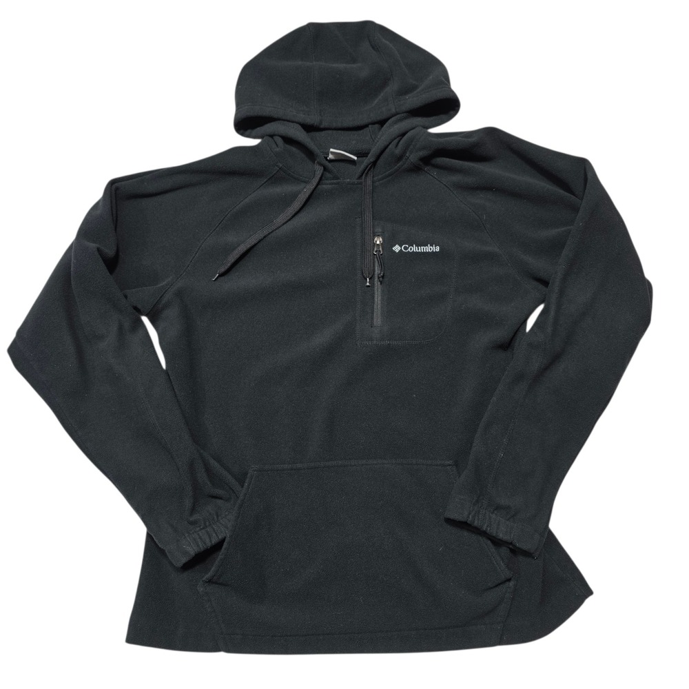Columbia Fleece Hoodie Pullover Quarter Zip Pockets Black Size M
